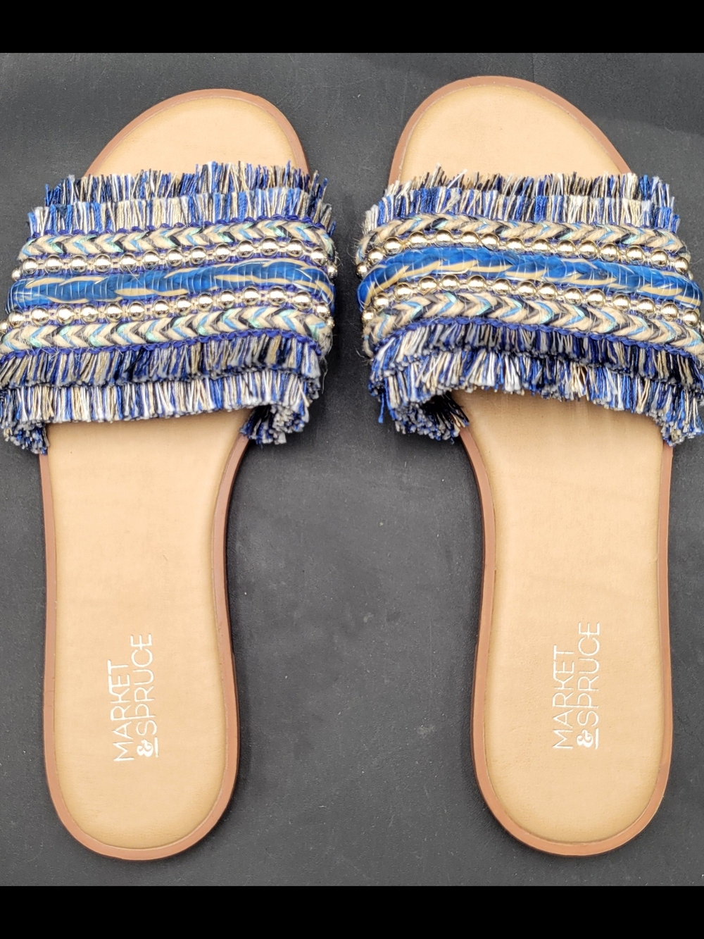 Market & Spruce Blue Braided Fringe Slide Sandals